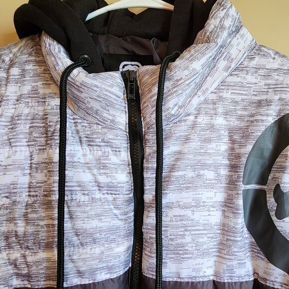 ECKO UNLTD. HOODIE FULL ZIP PUFFER JACKET BLACK/GREY MARBLED Y2K Vintage SZ 4XL - Picture 3 of 7